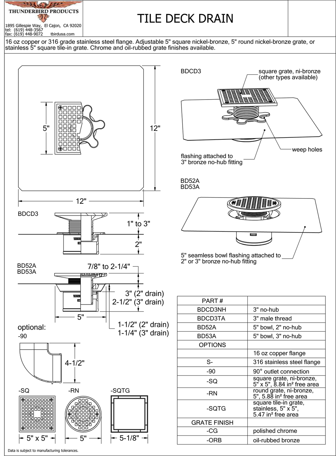 Adjustable Tile Deck Drain | Thunderbird Products
