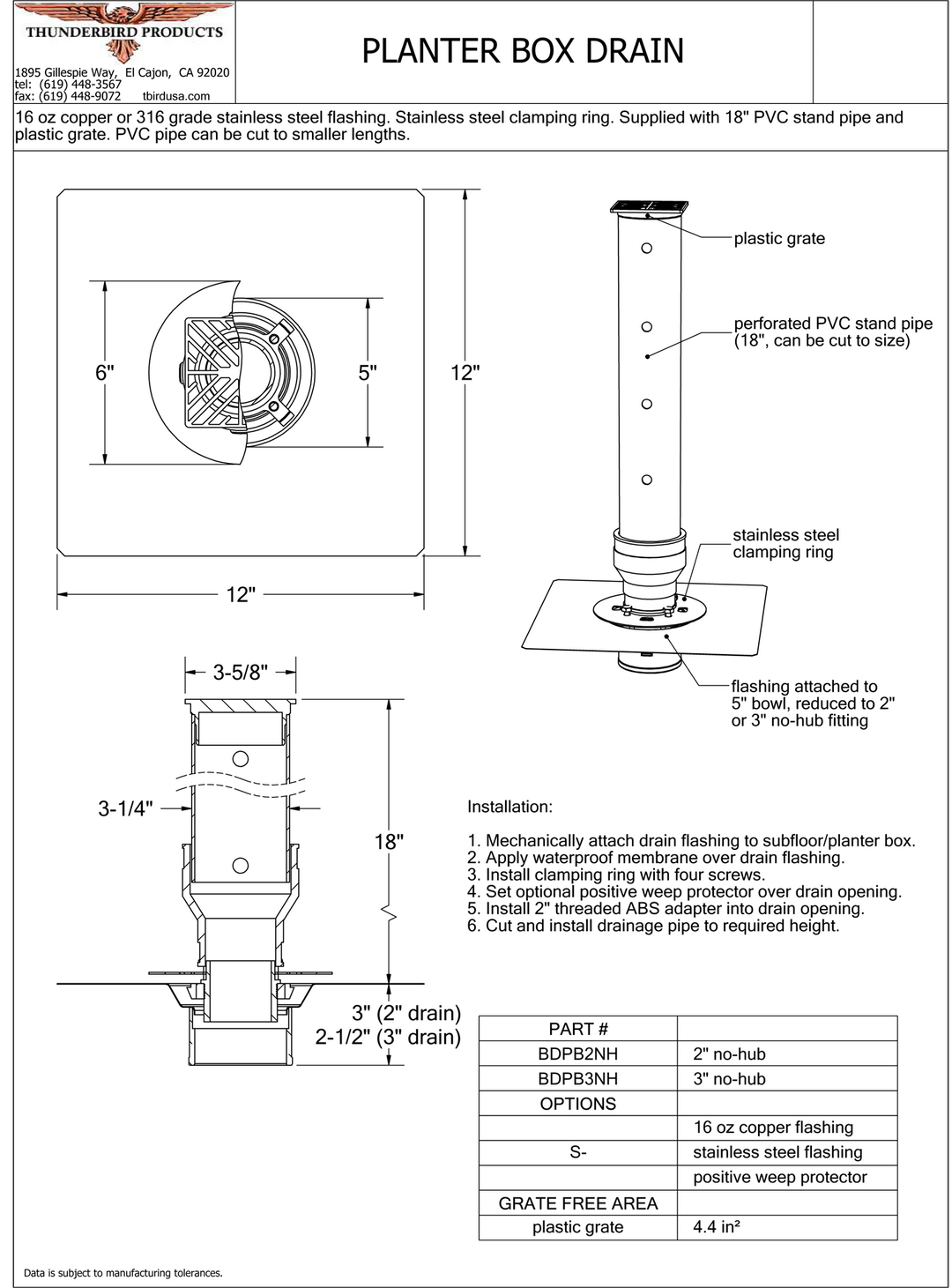 Planter Drain Copper (2"3") Thunderbird Products