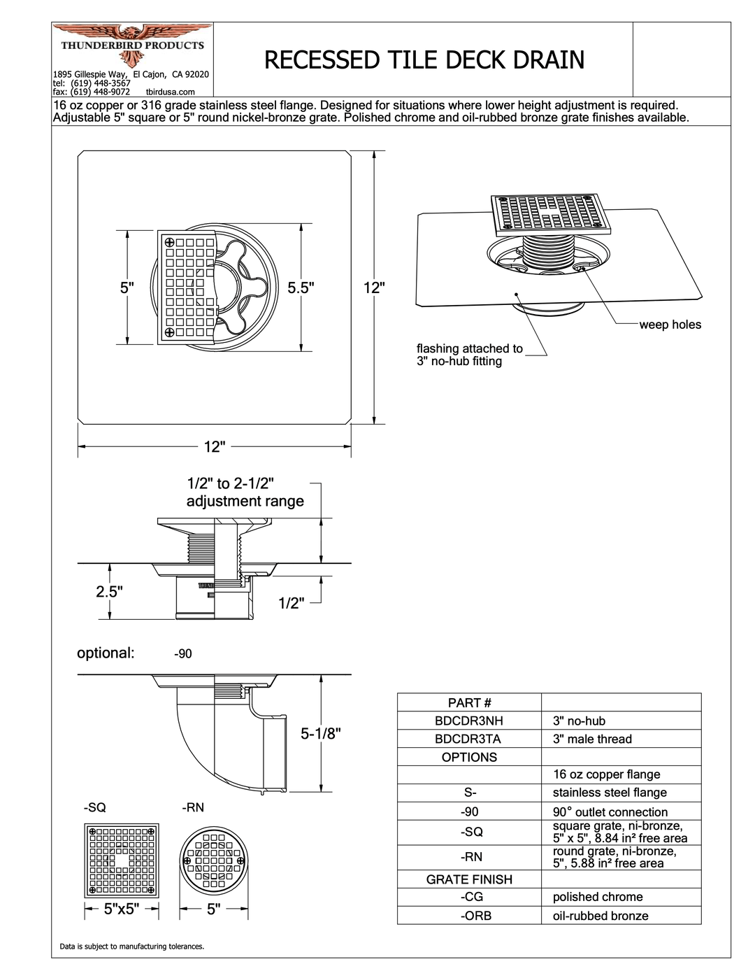 Recessed Tile Deck Drain | Thunderbird Products