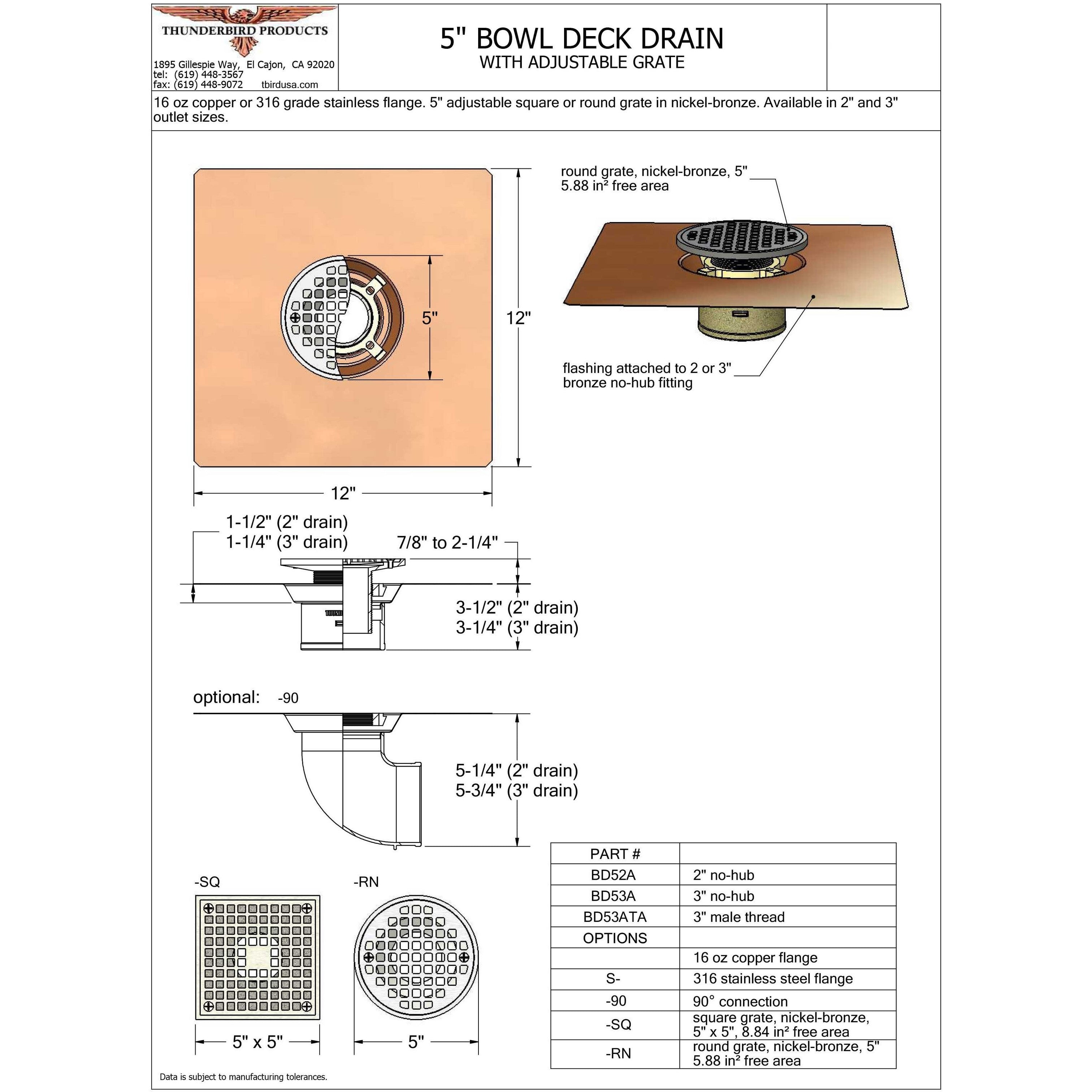 Adjustable Height Deck Drain (5") | Thunderbird Products