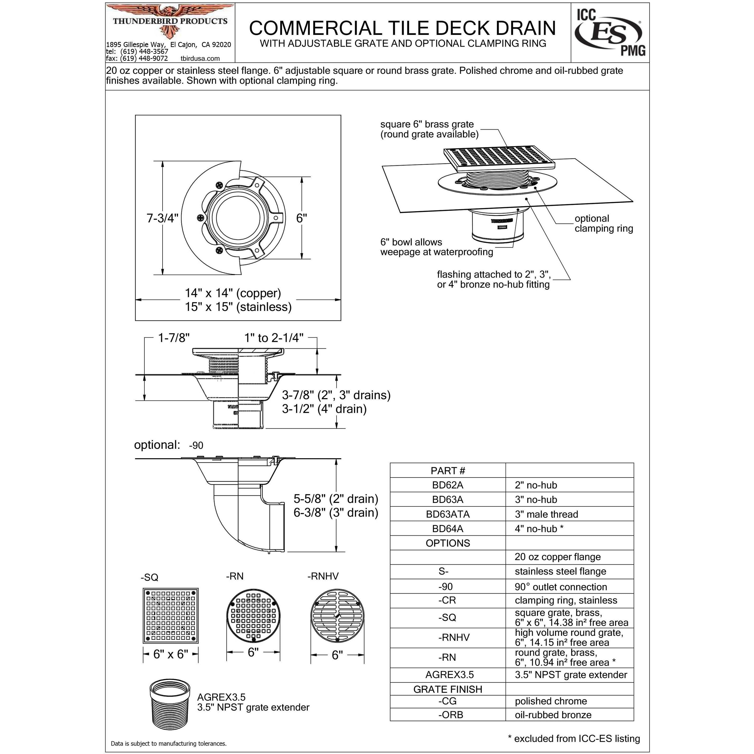 Adjustable Commercial Tile Deck Drain | Thunderbird Products