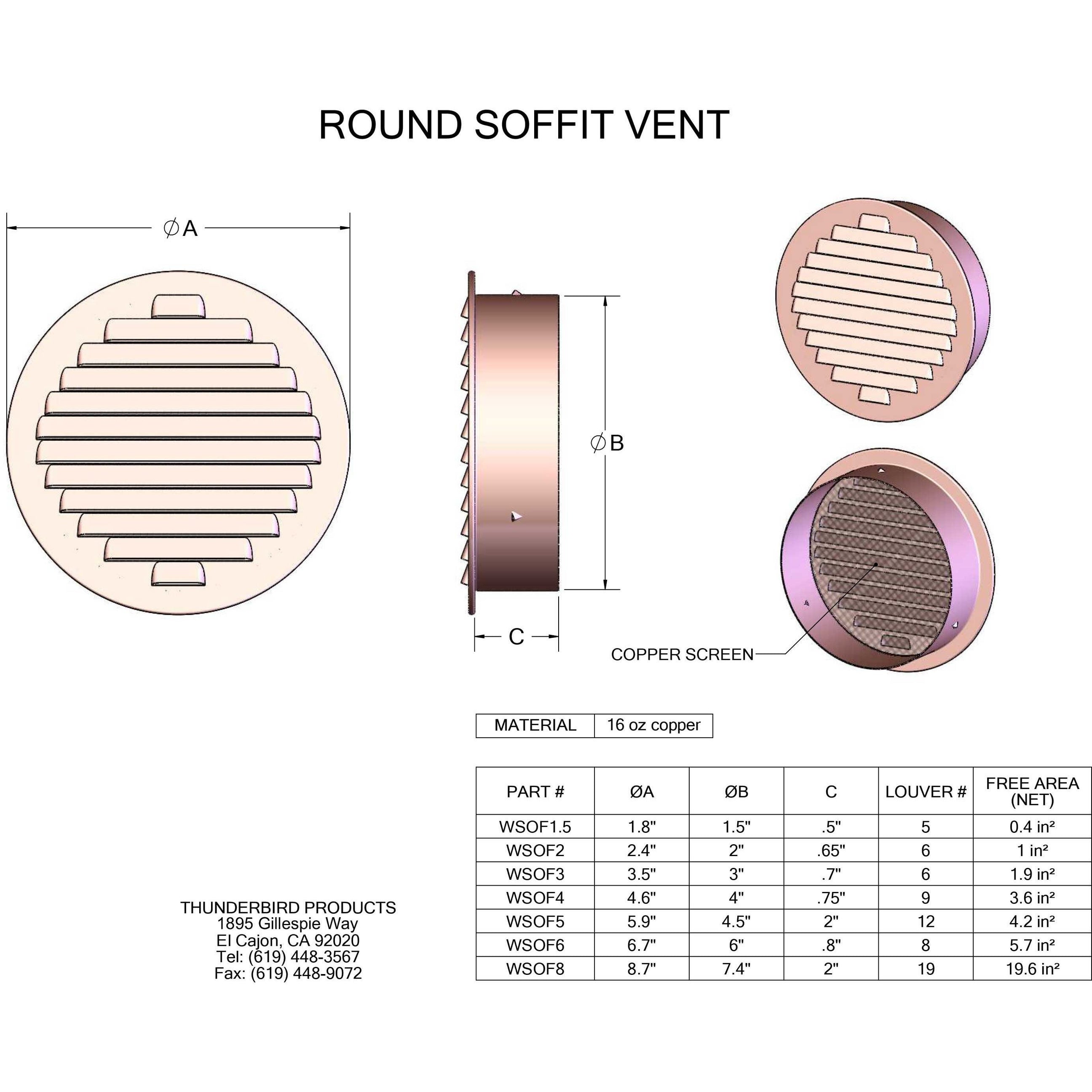 Round Soffit Vent With Screen - Copper | Thunderbird Products