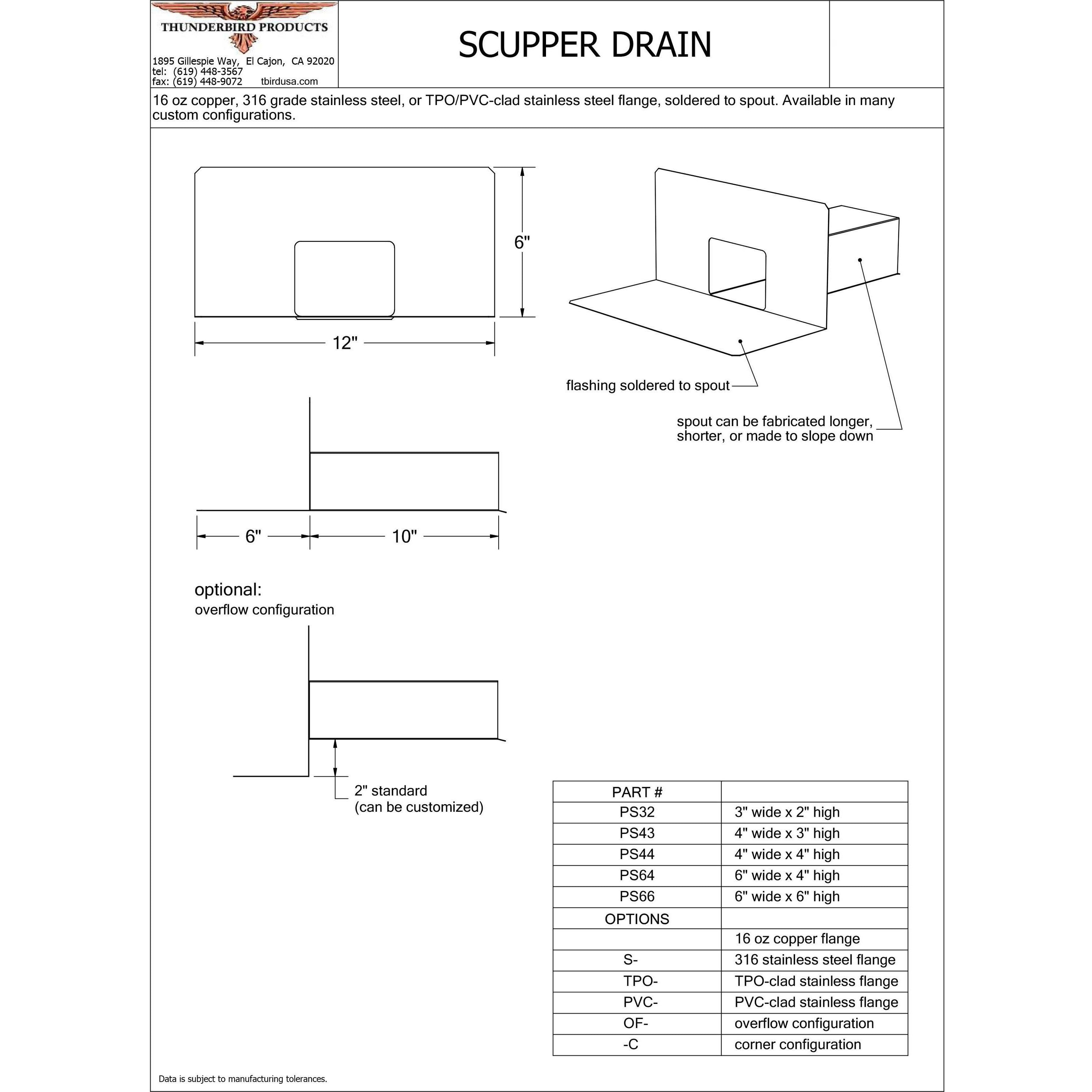 Stainless Steel Scupper | Thunderbird Products